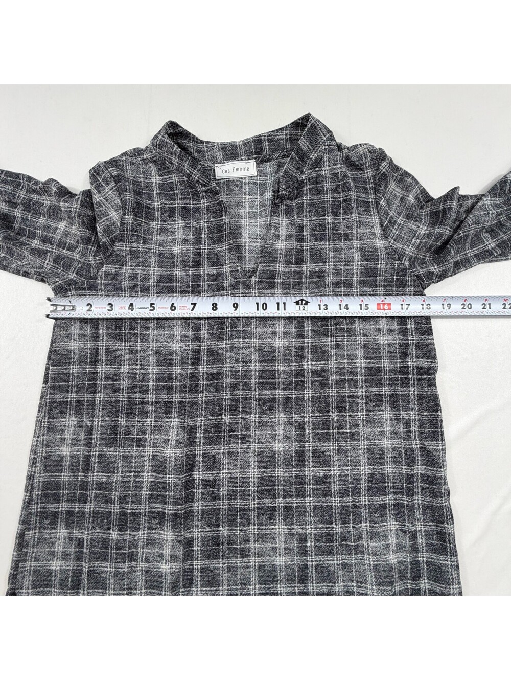Ces Femme Black and White Plaid Long Sleeve Blouse - Picture 7 of 8
